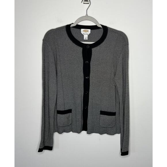 Talbots Sweater Womens Small Black White Made Italy Button Cardigan Knit Pockets - Picture 1 of 11